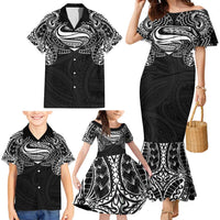 Super Samoan Traditional Tribal Art Tattoos Family Matching Mermaid Dress and Hawaiian Shirt Black Color - Polynesian Pride