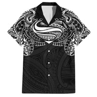 Super Samoan Traditional Tribal Art Tattoos Family Matching Off The Shoulder Long Sleeve Dress and Hawaiian Shirt Black Color - Polynesian Pride