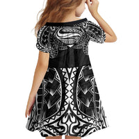 Super Samoan Traditional Tribal Art Tattoos Family Matching Off Shoulder Maxi Dress and Hawaiian Shirt Black Color - Polynesian Pride