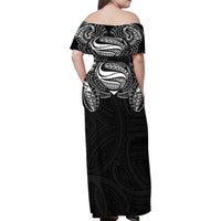 Super Samoan Traditional Tribal Art Tattoos Family Matching Off Shoulder Maxi Dress and Hawaiian Shirt Black Color - Polynesian Pride