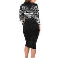 Super Samoan Traditional Tribal Art Tattoos Long Sleeve Bodycon Dress Black Color - Polynesian Pride