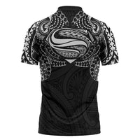 Super Samoan Traditional Tribal Art Tattoos Zipper Polo Shirt Black Color - Polynesian Pride