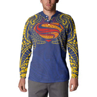 Super Samoan Traditional Tribal Art Tattoos Button Sweatshirt Blue Color - Polynesian Pride