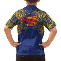 Super Samoan Traditional Tribal Art Tattoos Family Matching Long Sleeve Bodycon Dress and Hawaiian Shirt Blue Color - Polynesian Pride