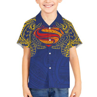 Super Samoan Traditional Tribal Art Tattoos Family Matching Puletasi and Hawaiian Shirt Blue Color - Polynesian Pride