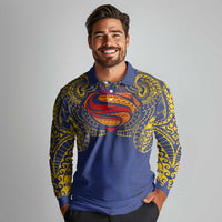 Super Samoan Traditional Tribal Art Tattoos Long Sleeve Polo Shirt Blue Color LT03 - Polynesian Pride