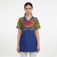 Super Samoan Traditional Tribal Art Tattoos Scrub Top Blue Color - Polynesian Pride