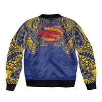 Super Samoan Traditional Tribal Art Tattoos Sleeve Zip Bomber Jacket Blue Color - Polynesian Pride