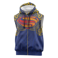 Super Samoan Traditional Tribal Art Tattoos Sleeveless Zip Hoodie Blue Color - Polynesian Pride