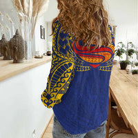 Super Samoan Traditional Tribal Art Tattoos Women Casual Shirt Blue Color - Polynesian Pride