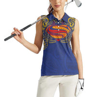 Super Samoan Traditional Tribal Art Tattoos Women Sleeveless Polo Shirt Blue Color - Polynesian Pride