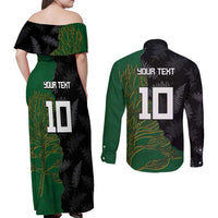 Custom Aotearoa South Africa Rugby Freedom Cup Couples Matching Off Shoulder Maxi Dress and Long Sleeve Button Shirt Kiwi Warriors Haka with King Protea Symbol - Polynesian Pride