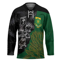 Custom Aotearoa South Africa Rugby Freedom Cup Hockey Jersey Kiwi Warriors Haka with King Protea Symbol LT03 Unisex Green - Polynesian Pride