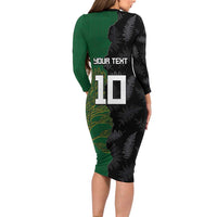 Custom Aotearoa South Africa Rugby Freedom Cup Long Sleeve Bodycon Dress Kiwi Warriors Haka with King Protea Symbol - Polynesian Pride