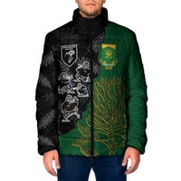 Custom Aotearoa South Africa Rugby Freedom Cup Padded Jacket Kiwi Warriors Haka with King Protea Symbol - Polynesian Pride