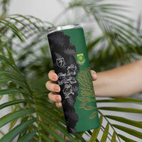 Custom Aotearoa South Africa Rugby Freedom Cup Skinny Tumbler Kiwi Warriors Haka with King Protea Symbol - Polynesian Pride