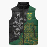 Custom Aotearoa South Africa Rugby Freedom Cup Sleeveless Puffer Jacket Kiwi Warriors Haka with King Protea Symbol - Polynesian Pride