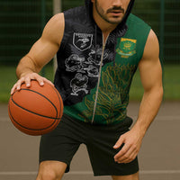 Custom Aotearoa South Africa Rugby Freedom Cup Sleeveless Zip Hoodie Kiwi Warriors Haka with King Protea Symbol - Polynesian Pride