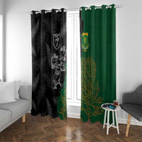 Aotearoa South Africa Rugby Freedom Cup Window Curtain Kiwi Warriors Haka with King Protea Symbol LT03 With Grommets Green - Polynesian Pride