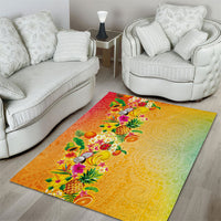 Hawaiian Tropical Fruits and Plants Area Rug Kakau Pattern Summer Vibe