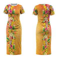 Hawaiian Tropical Fruits and Plants Family Matching Short Sleeve Bodycon Dress and Hawaiian Shirt Kakau Pattern Summer Vibe