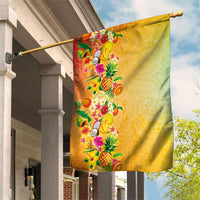 Hawaiian Tropical Fruits and Plants Garden Flag Kakau Pattern Summer Vibe