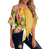 Hawaiian Tropical Fruits and Plants Off Shoulder Wrap Waist Top Kakau Pattern Summer Vibe LT03 - Polynesian Pride