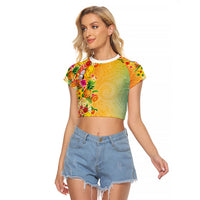 Hawaiian Tropical Fruits and Plants Raglan Cropped T Shirt Kakau Pattern Summer Vibe LT03 Female Multicolor - Polynesian Pride