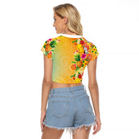 Hawaiian Tropical Fruits and Plants Raglan Cropped T Shirt Kakau Pattern Summer Vibe LT03 - Polynesian Pride