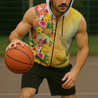 Hawaiian Tropical Fruits and Plants Sleeveless Zip Hoodie Kakau Pattern Summer Vibe LT03 - Polynesian Pride