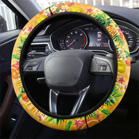 Hawaiian Tropical Fruits and Plants Steering Wheel Cover Kakau Pattern Summer Vibe