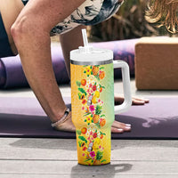 Hawaiian Tropical Fruits and Plants Tumbler With Handle Kakau Pattern Summer Vibe
