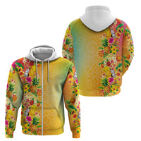 Hawaiian Tropical Fruits and Plants Zip Hoodie Kakau Pattern Summer Vibe