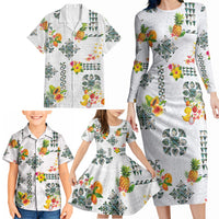 Hawaiian Quilts Family Matching Long Sleeve Bodycon Dress and Hawaiian Shirt Tropical Fruits and Plants