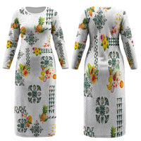 Hawaiian Quilts Family Matching Long Sleeve Bodycon Dress and Hawaiian Shirt Tropical Fruits and Plants