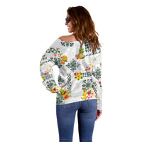 Hawaiian Quilts Off Shoulder Sweater Tropical Fruits and Plants