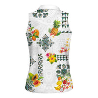 Hawaiian Quilts Women Sleeveless Polo Shirt Tropical Fruits and Plants