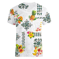 Hawaiian Quilts Women V-Neck T-Shirt Tropical Fruits and Plants