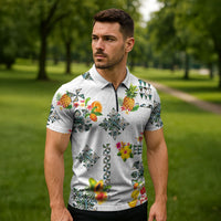 Hawaiian Quilts Zipper Polo Shirt Tropical Fruits and Plants
