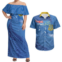 Tuvalu Heritage Couples Matching Off Shoulder Maxi Dress and Hawaiian Shirt Map of the Islands and Polynesia Pattern