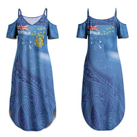 Tuvalu Heritage Couples Matching Summer Maxi Dress and Long Sleeve Button Shirt Map of the Islands and Polynesia Pattern