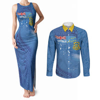 Tuvalu Heritage Couples Matching Tank Maxi Dress and Long Sleeve Button Shirt Map of the Islands and Polynesia Pattern