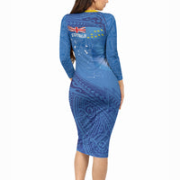 Tuvalu Heritage Long Sleeve Bodycon Dress Map of the Islands and Polynesia Pattern