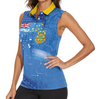 Tuvalu Heritage Women Sleeveless Polo Shirt Map of the Islands and Polynesia Pattern