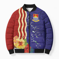 Kiribati Heritage Bomber Puffer Jacket Map of the Islands and Polynesia Pattern