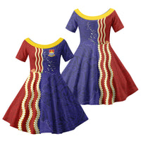 Kiribati Heritage Family Matching Off Shoulder Short Dress and Hawaiian Shirt Map of the Islands and Polynesia Pattern