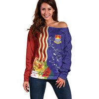 Kiribati Heritage Off Shoulder Sweater Map of the Islands and Polynesia Pattern