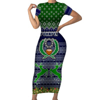 Pohnpei State Christmas Family Matching Short Sleeve Bodycon Dress and Hawaiian Shirt Coat of Arms Beautiful Merry Xmas Snowflake LT03 Mom's Dress Blue - Polynesian Pride