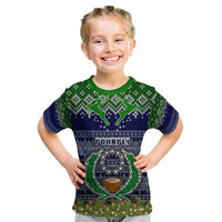 Pohnpei State Christmas Kid T Shirt Coat of Arms Beautiful Merry Xmas Snowflake LT03 Blue - Polynesian Pride