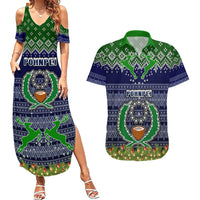 Personalised Pohnpei State Christmas Couples Matching Summer Maxi Dress and Hawaiian Shirt Coat of Arms Beautiful Merry Xmas Snowflake LT03 Blue - Polynesian Pride